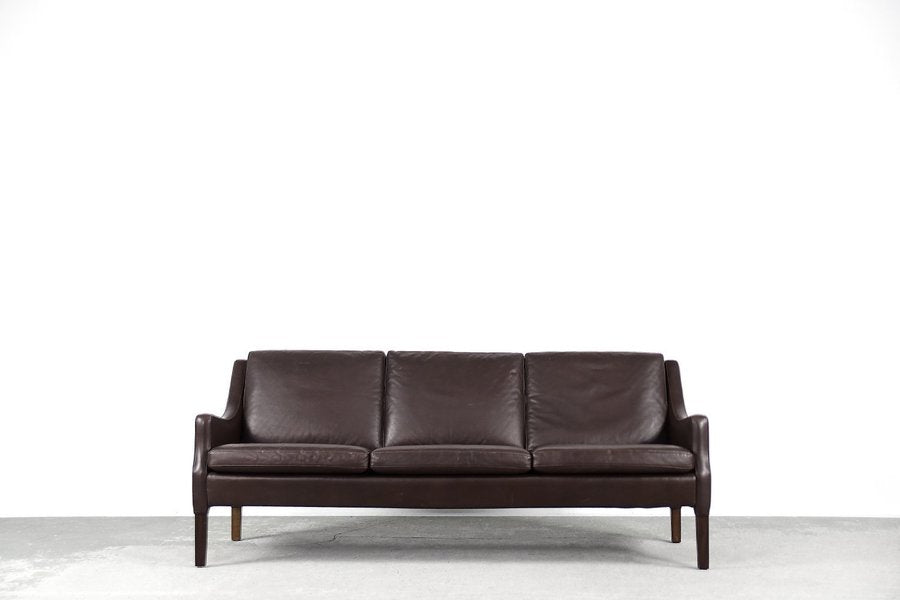 Danish mid century modern 3 seater chocolate leather sofa, 1960s – A rare vintage treasure