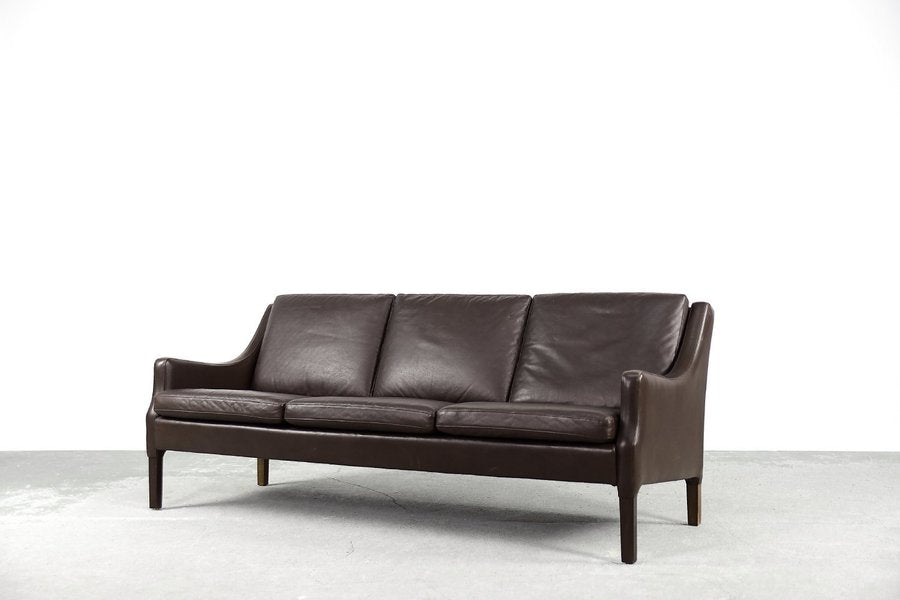Danish mid century modern 3 seater chocolate leather sofa, 1960s – A rare vintage treasure