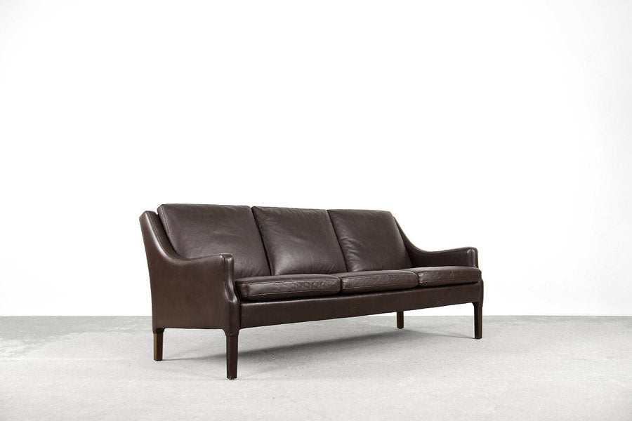 Danish mid century modern 3 seater chocolate leather sofa, 1960s – A rare vintage treasure