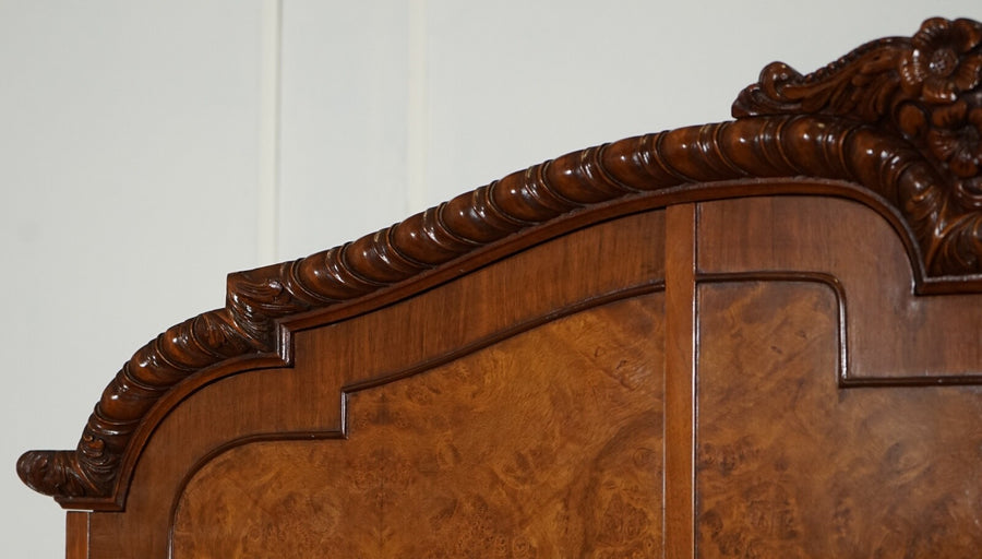Victorian queen anne burr walnut heavily carved triple door wardrobe – A rare vintage treasure