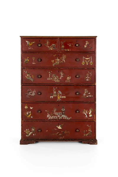 Georgian chinoiserie chest, 1800s – A rare vintage treasure